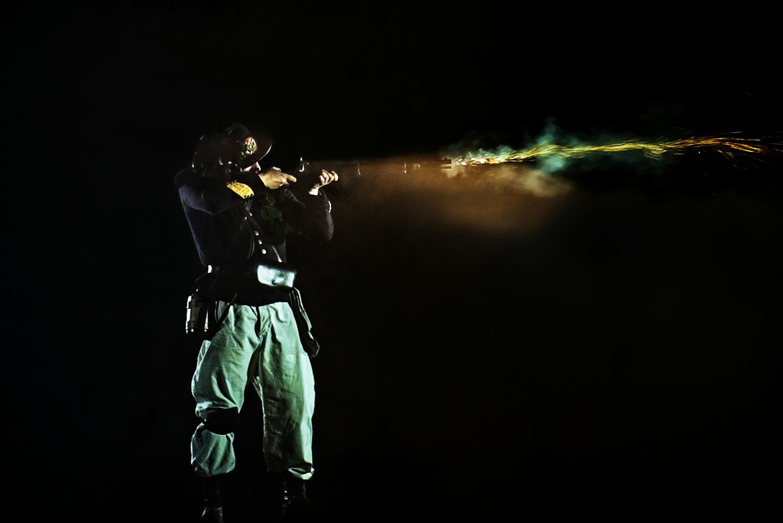 A Man Firing a Powerful Bullet from Gun