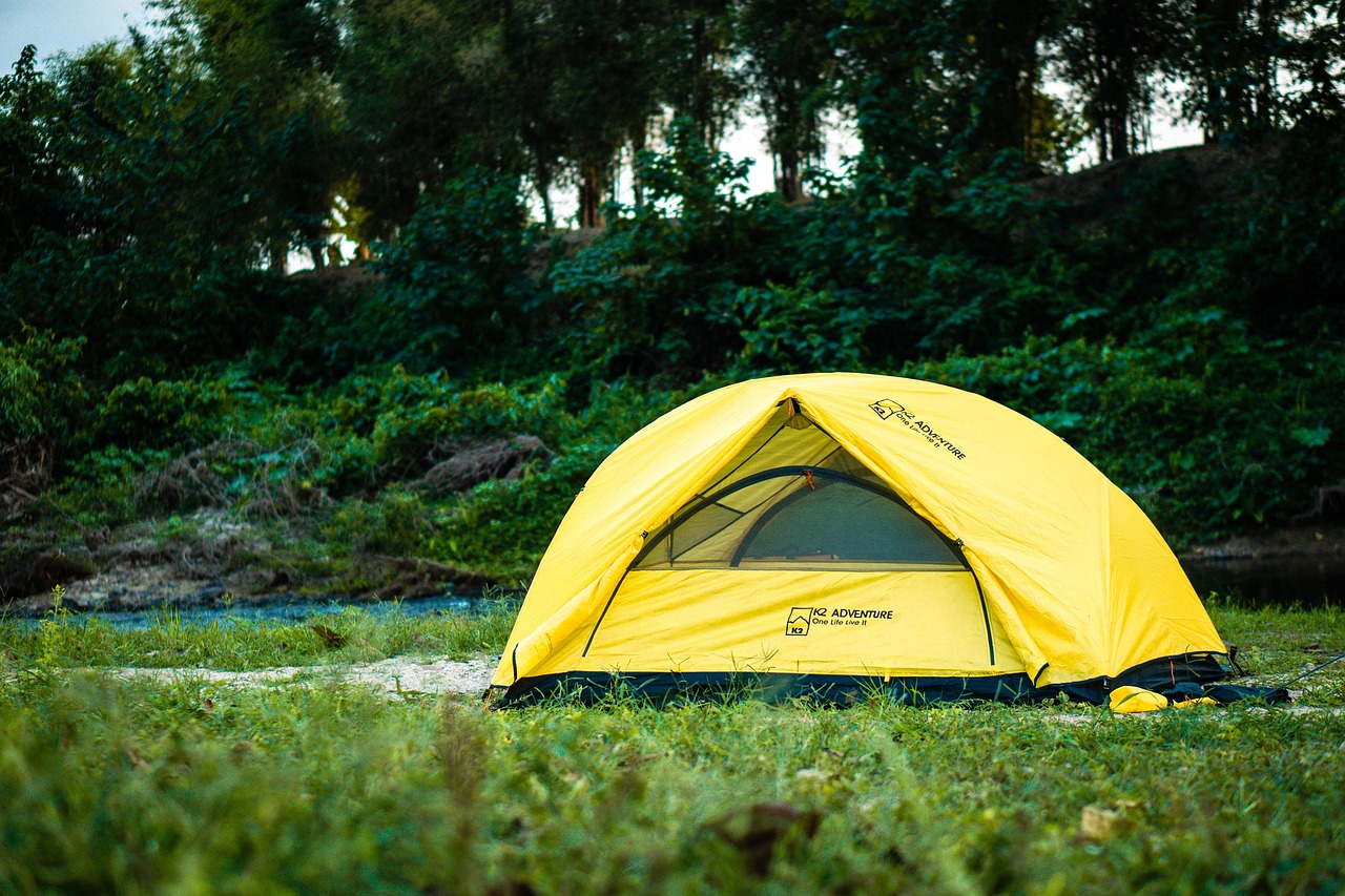 A Tent Placed in an Open Area in Forest