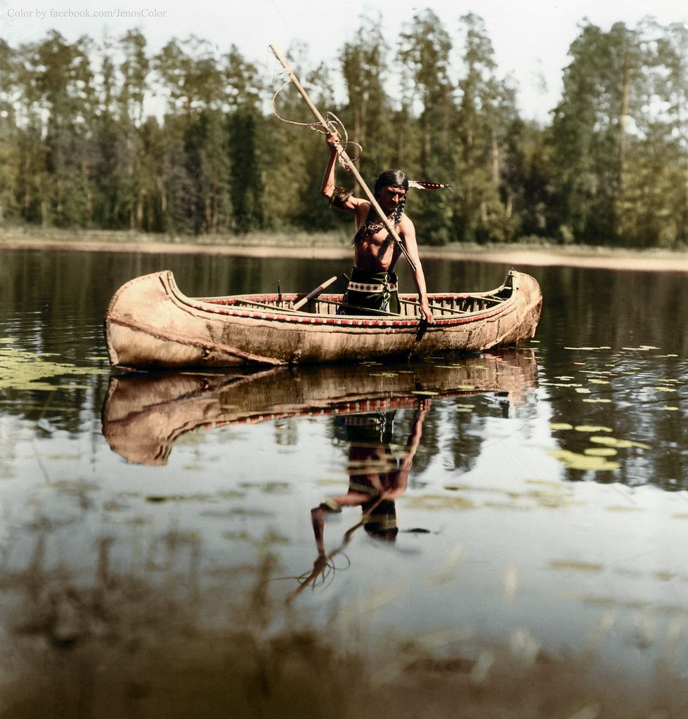 An Ojibwe Native American spearfishing