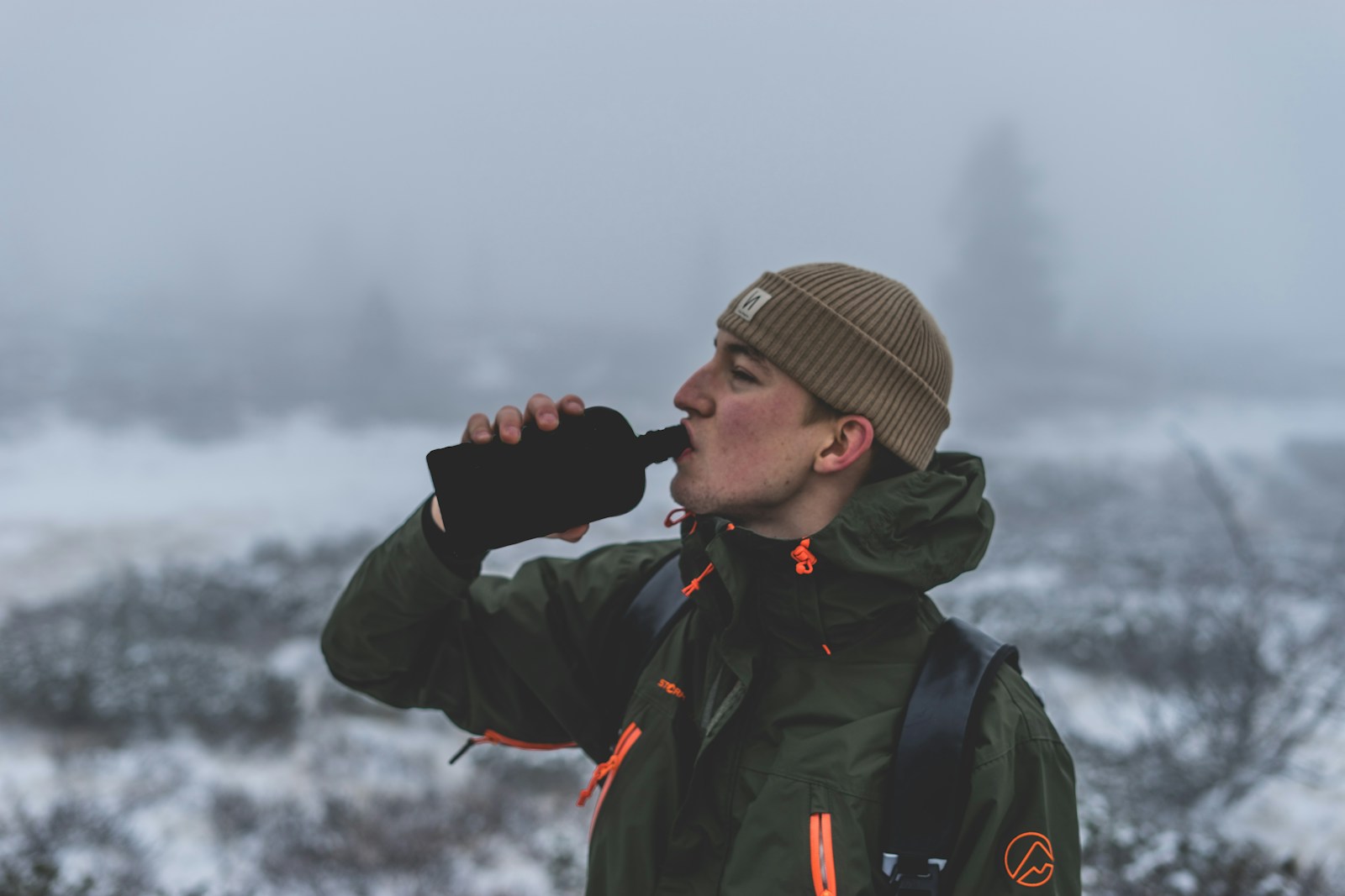 A man drinking water