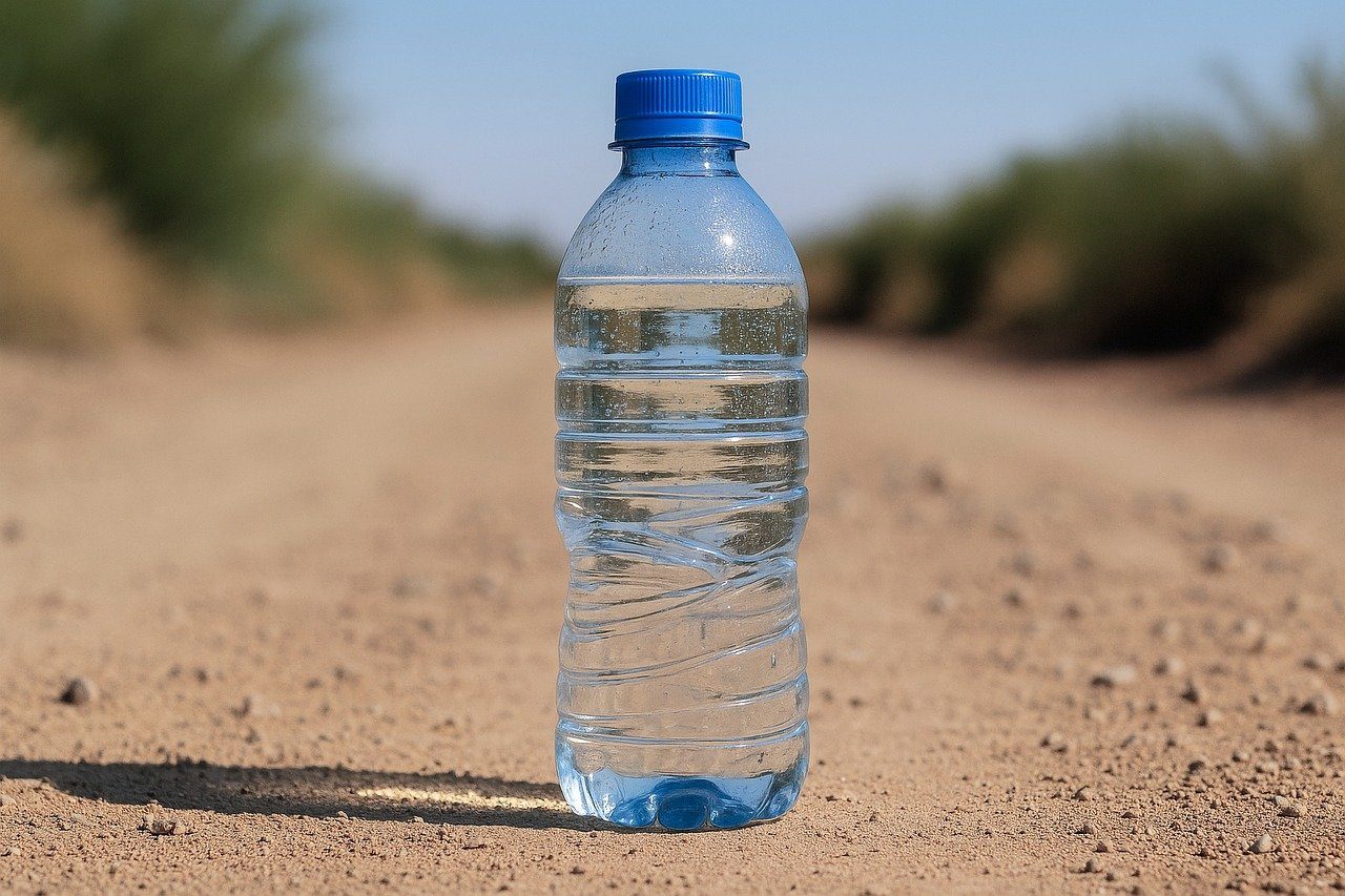 A Clear Water Bottle Placed on Ground in Direct Sunlight