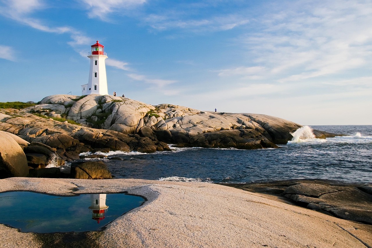 Lighthouse on a Rock Next to Sea