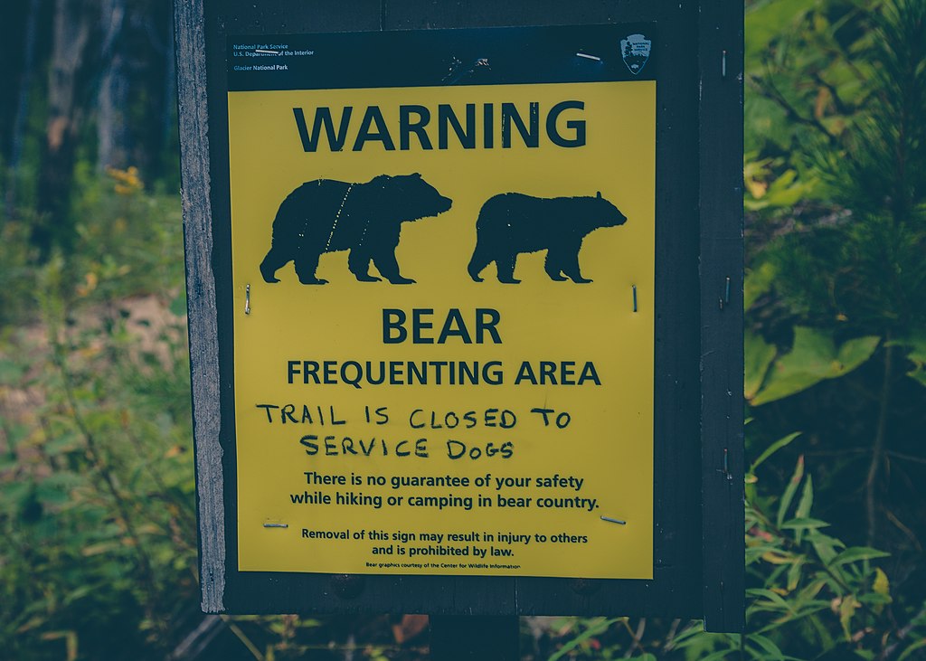 A warning sign for bears at Glacier National Park in Montana.