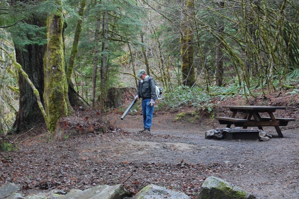 A Person Cleaning Campsite