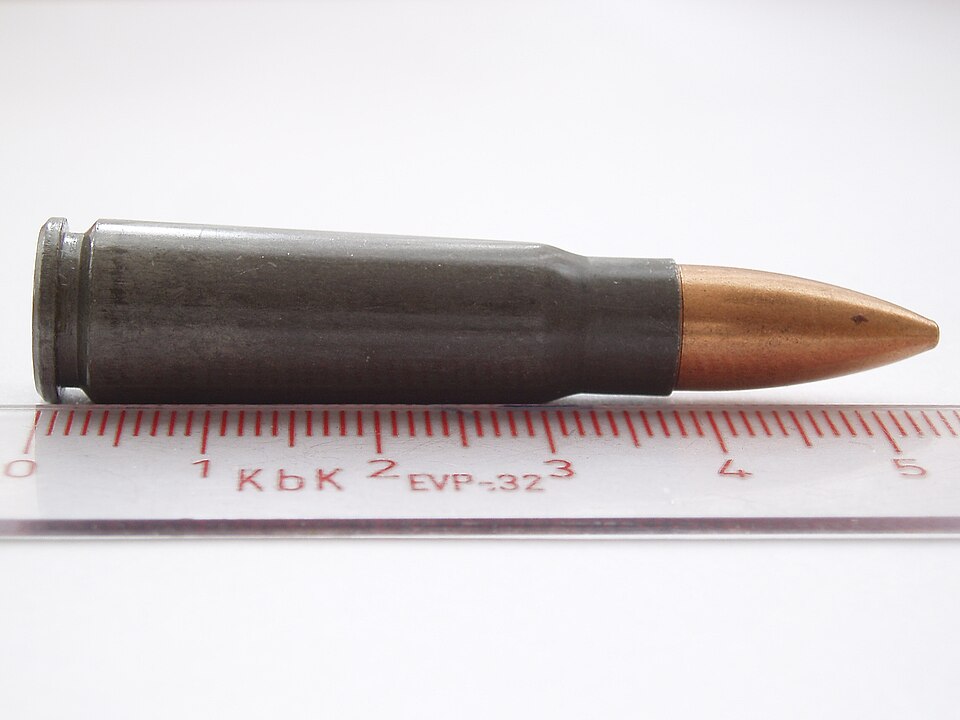 7.62x39 rifle cartridge. FMJ bullet