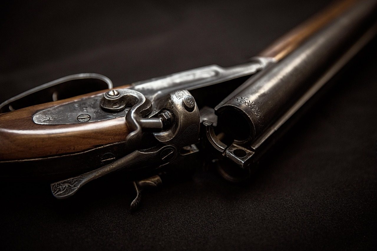 vintage gun, double-barrelled gun, old-fashioned gun, weapon, hand gun, vintage hand gun