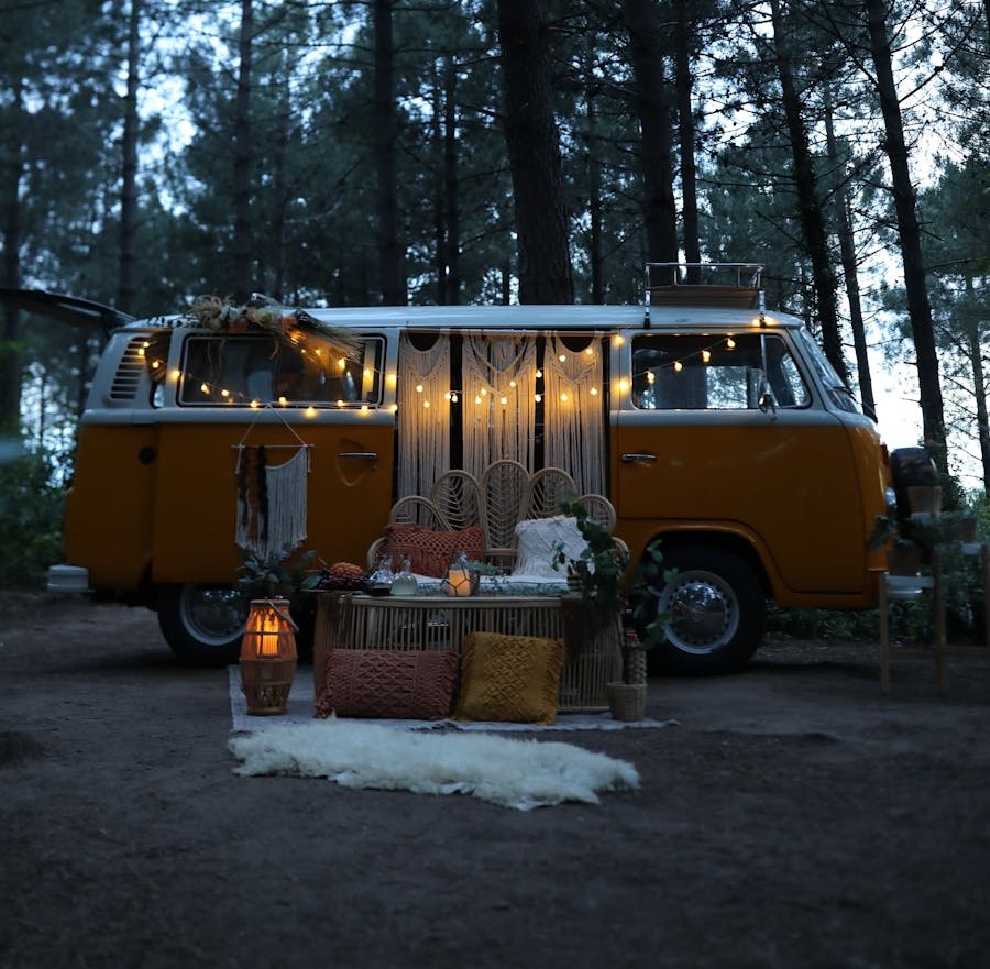 A Campervan in the Middle of a Forest