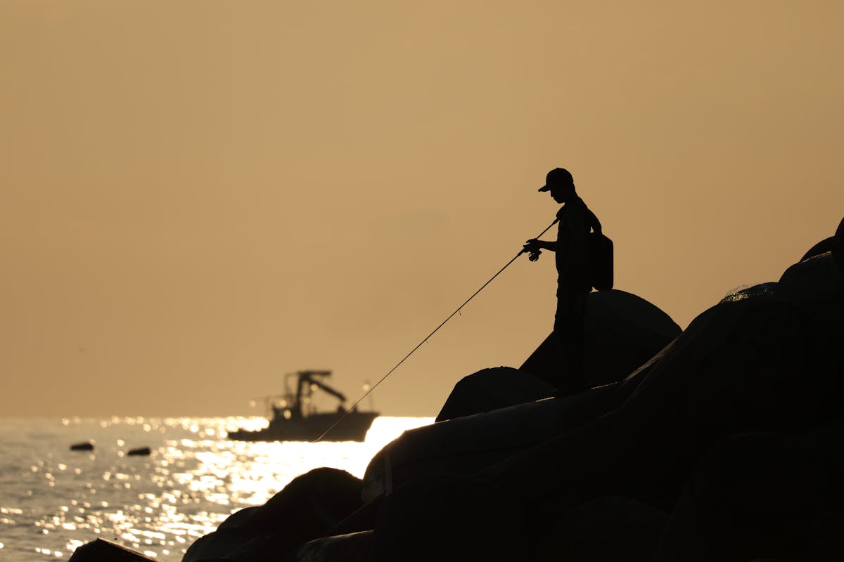 Man Fishing in Sea