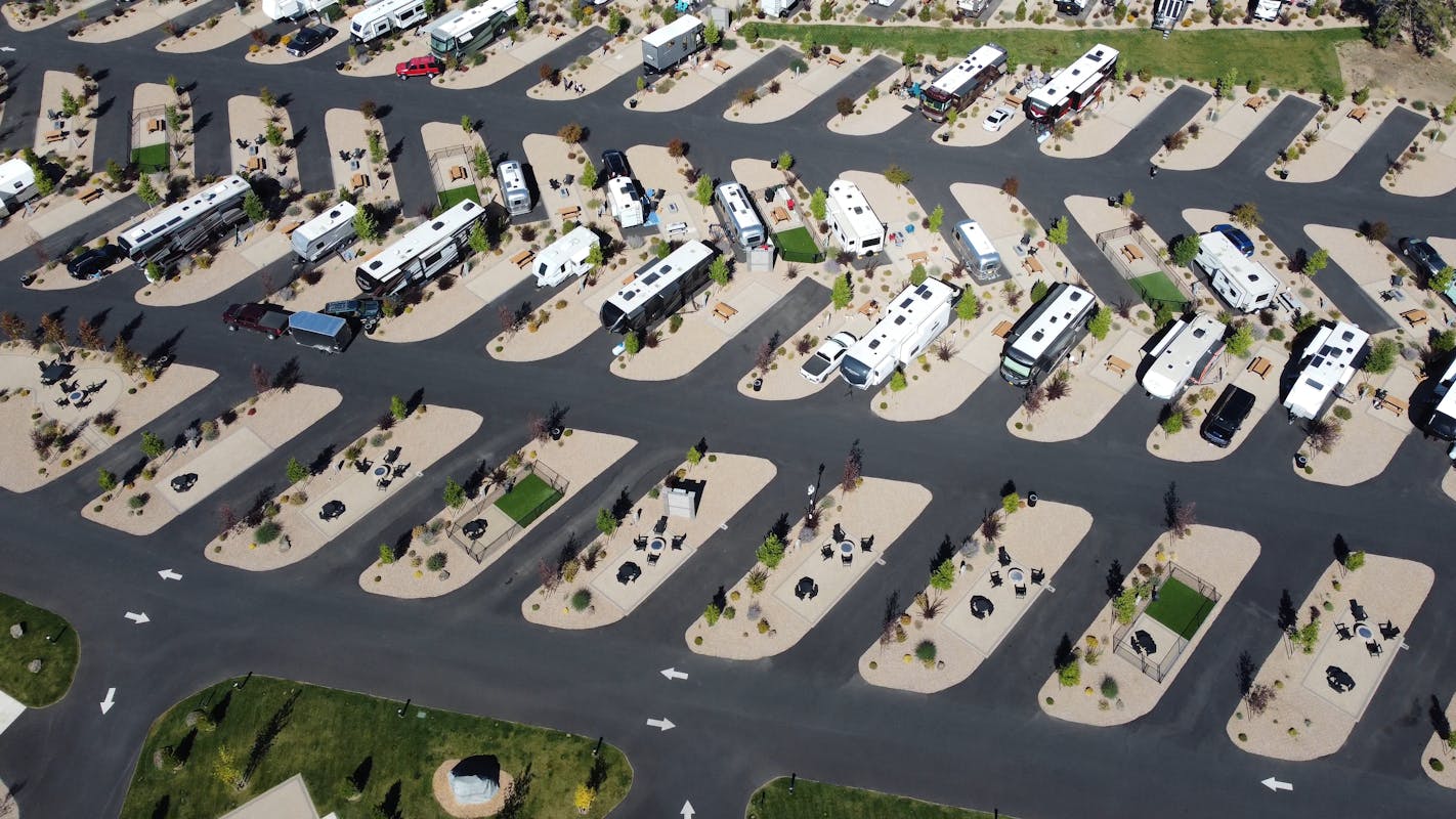 Aerial View of RV Park with Modern Amenities