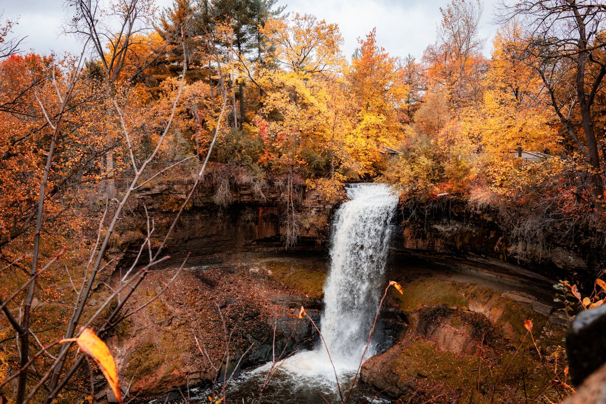Stunning Fall Waterfall in Midwest Scenic View