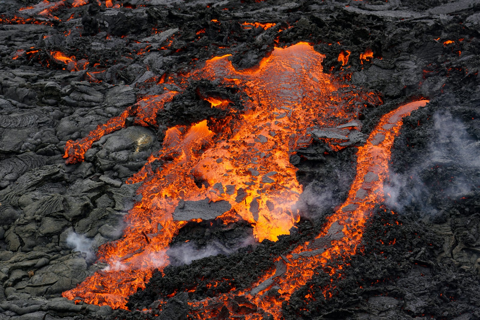 A lava flow and ash left behind