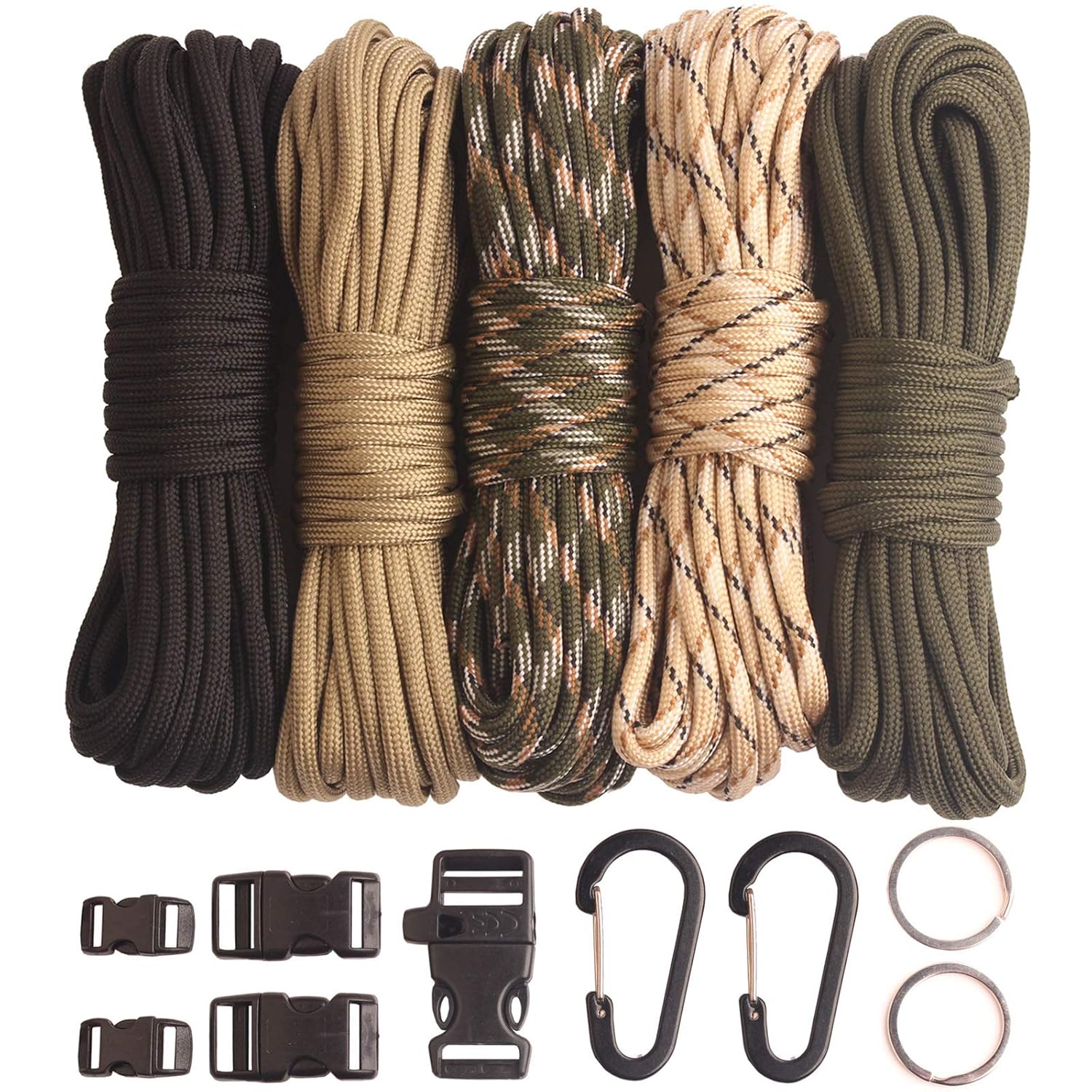 Paracord,Paracord 550 Combo Crafting Kits with 5 Types Buckles,20 Feet Each Paracord Rope
