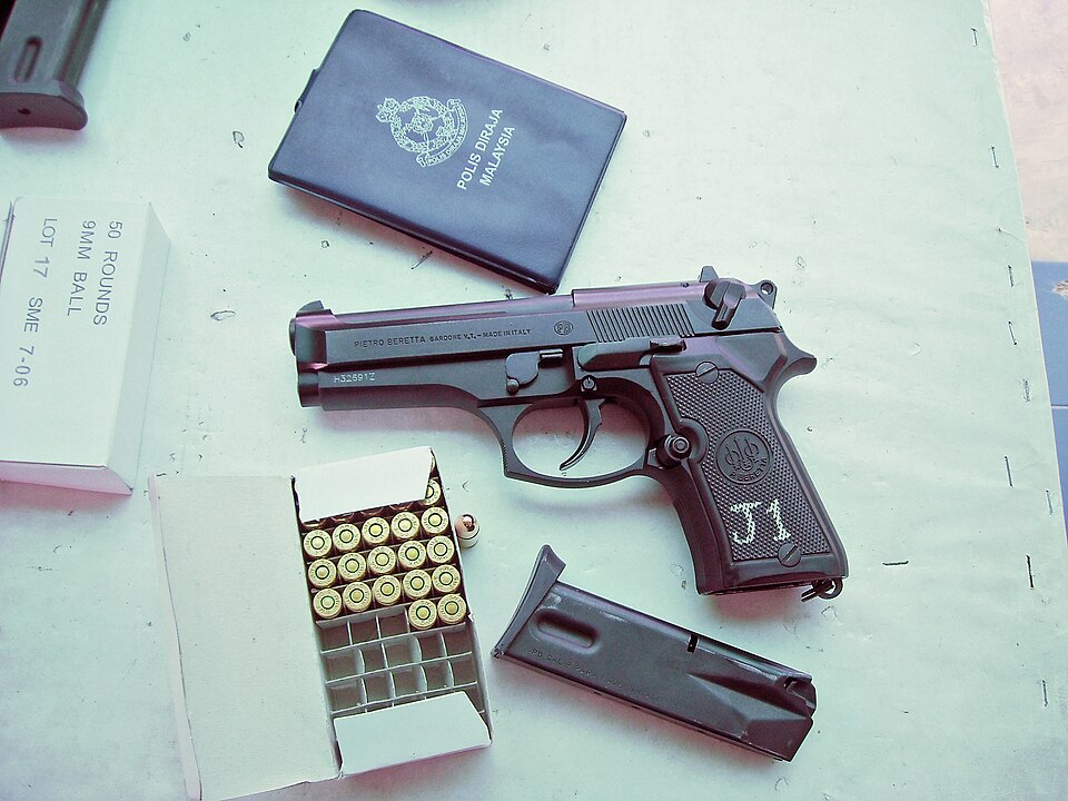 The Italian-made Beretta 92 Compact L 9mm used by Royal Malaysian Police officers.