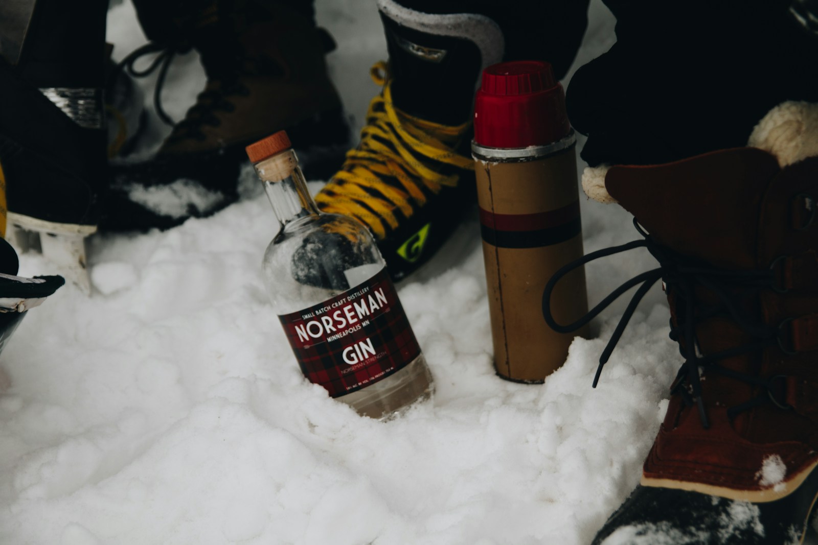 A snowboarder's feet and boots in the snow