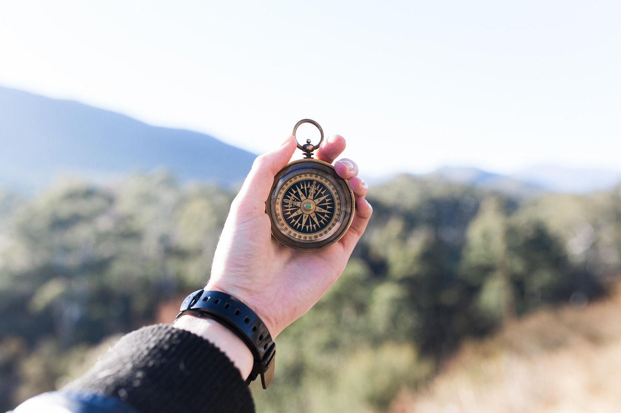 A Man Holding a Compass