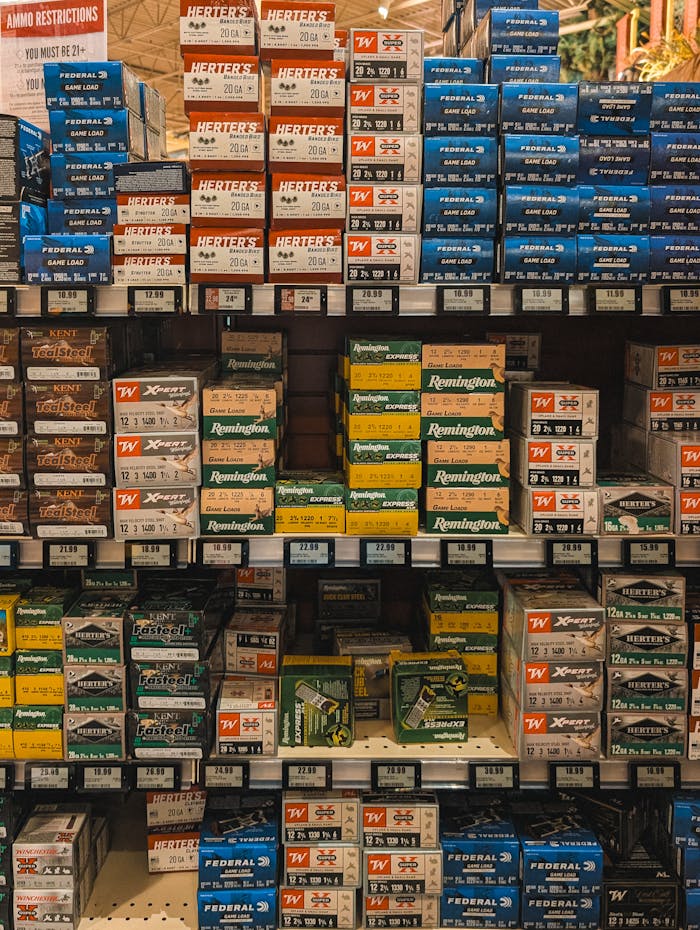 Shelves Stocked with Ammunition in Store