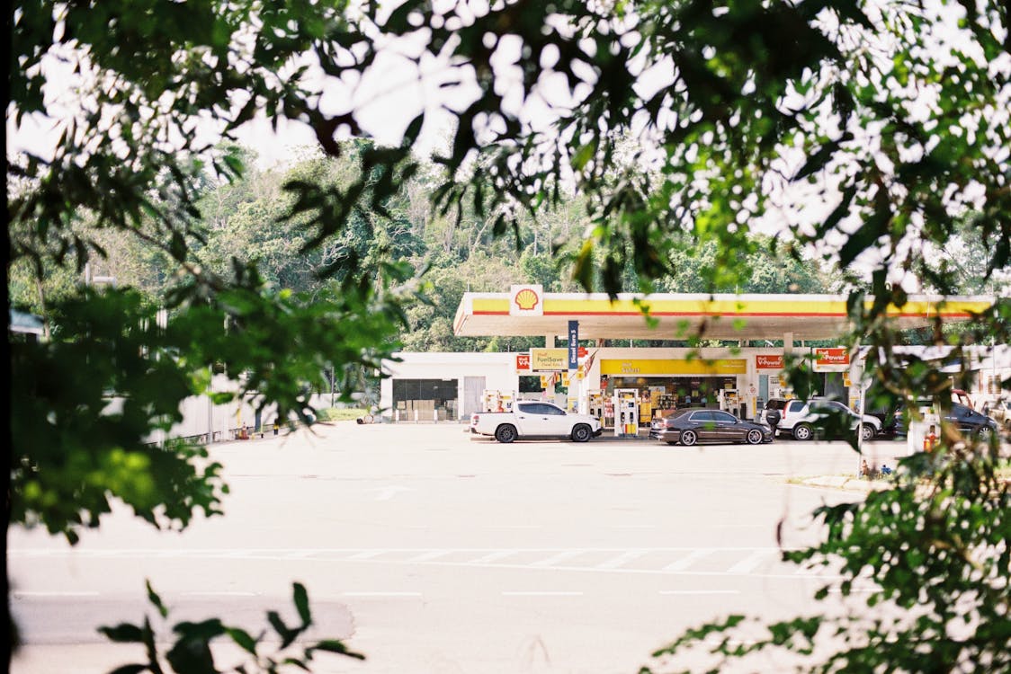 Parking a Camp Van at a Gas Station
