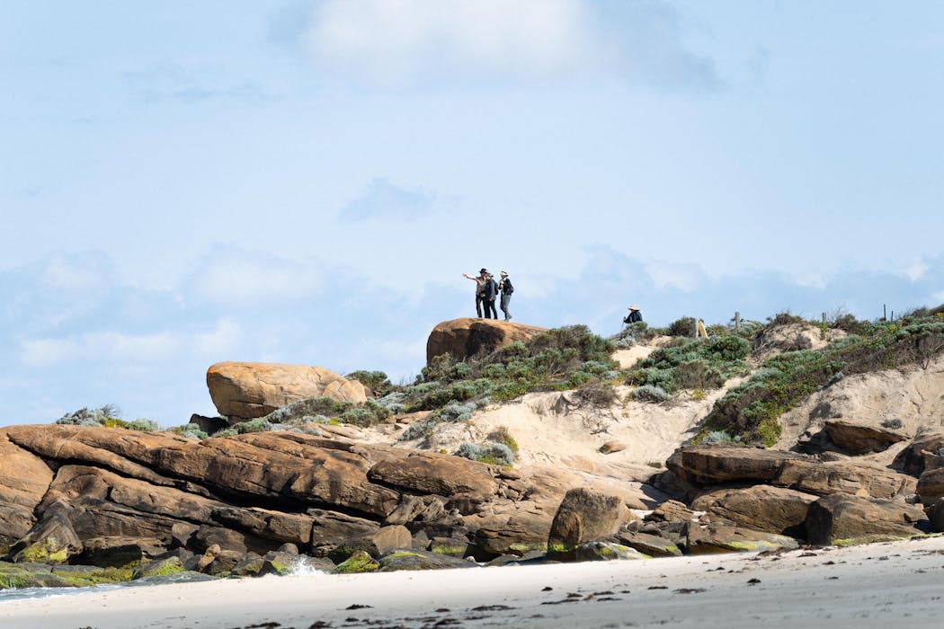 Low Angle Shot of People Standing on Cliff