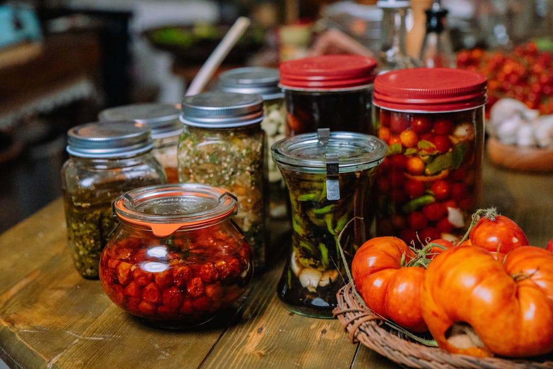 Assorted Homemade Preserved Vegetables in Jars