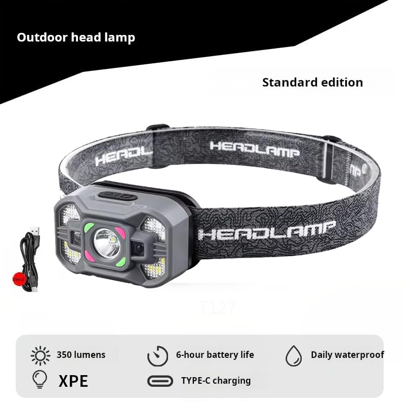 LED Headlamp with Wave Sensor, 45° Adjustable, Rechargeable, for Camping, Hiking, Cycling