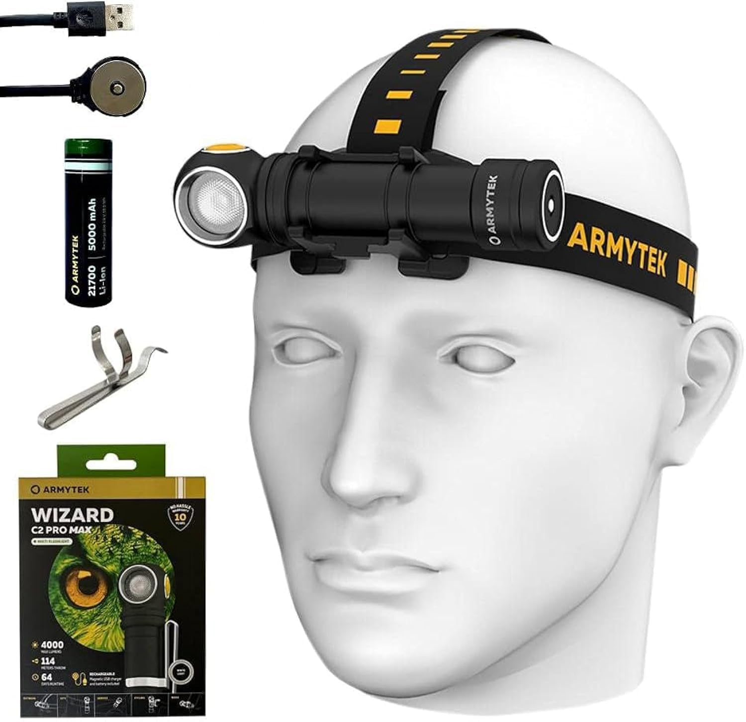 Armytek Wizard C2 Pro Max XHP70.2 LED Magnet Rechargeable Headlamp 4000 Lumens w/ Free Eco Sensa Magnetic USB Charging Cable Included