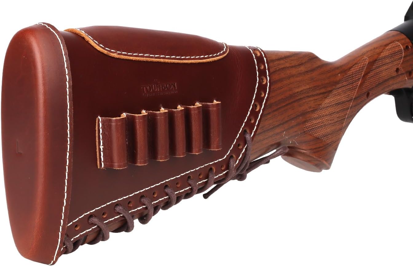 TOURBON Leather Recoil Pad Lace on Rifle Buttstock Ammo Holder Cheek Riser
