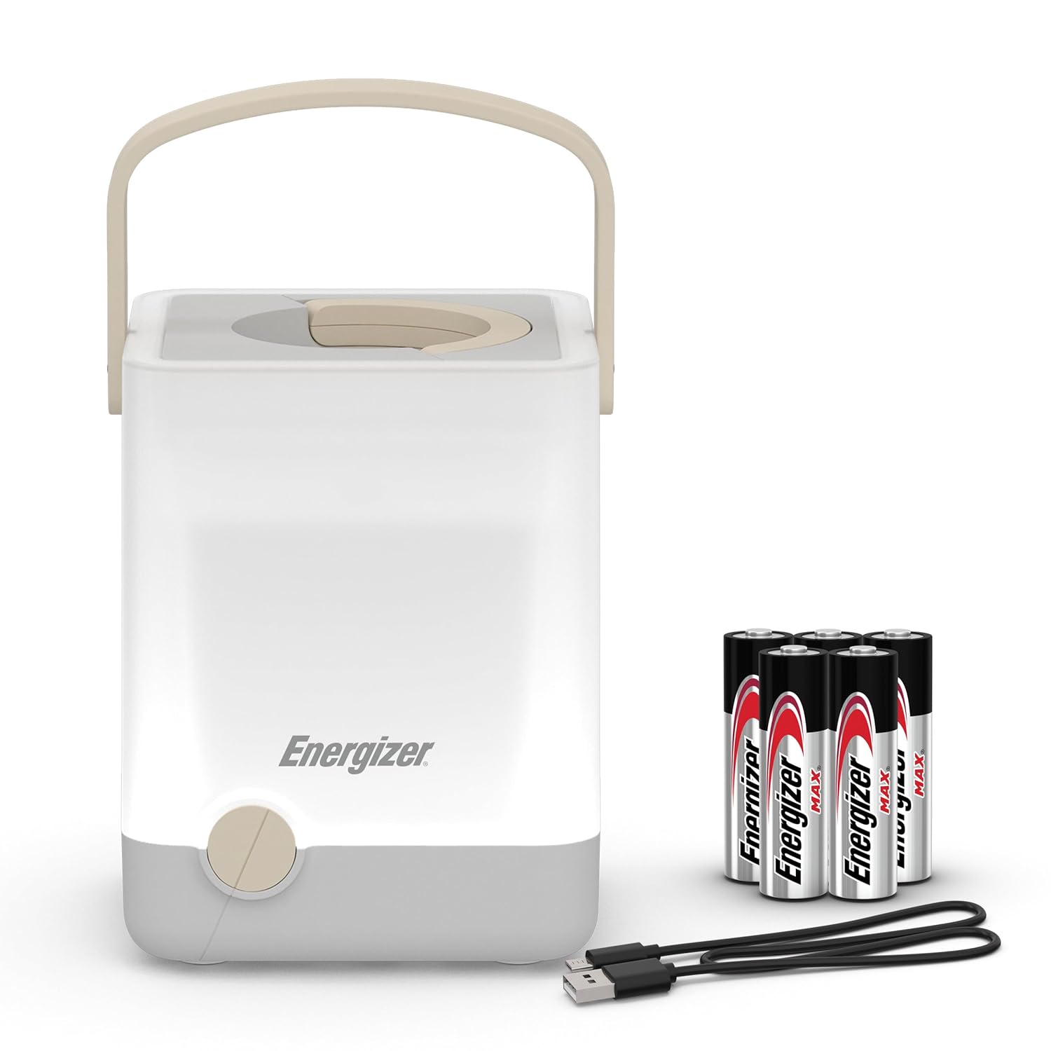 Energizer LightxPower Cube Camping Lantern, X1000 Lantern Dual Power Rechargeable and AA Battery, IPX4 Water Resistant