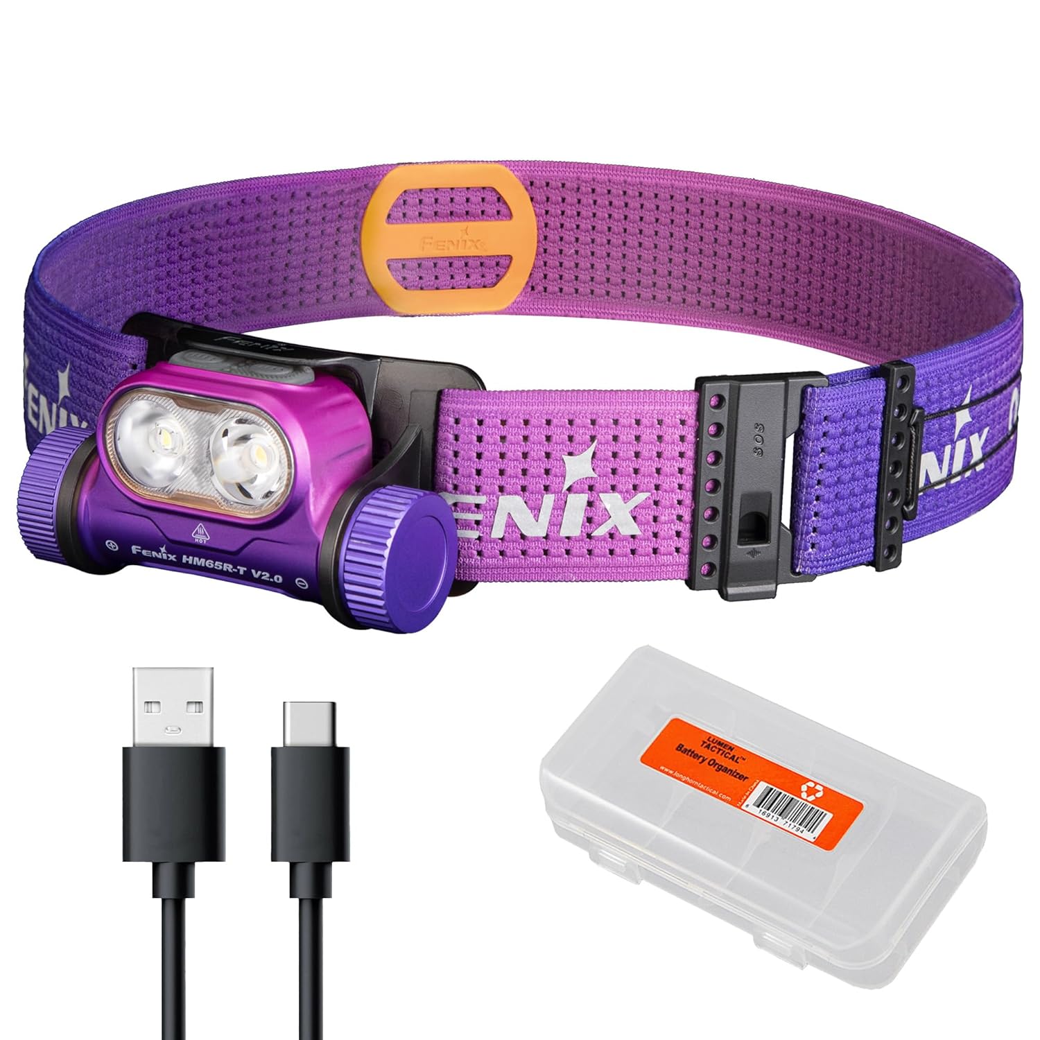 Fenix HM65R-T V2.0 Running Headlamp, 1600 Lumen White Light and Warm White Dual Beams, USB-C Rechargeable, Lightweight Long Runtime for Trail Running, with Organizer (Nebula)