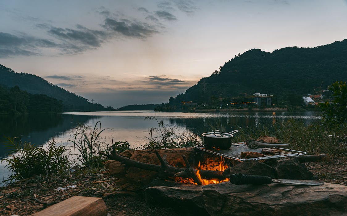 Bonfire on Lakeside during Dusk