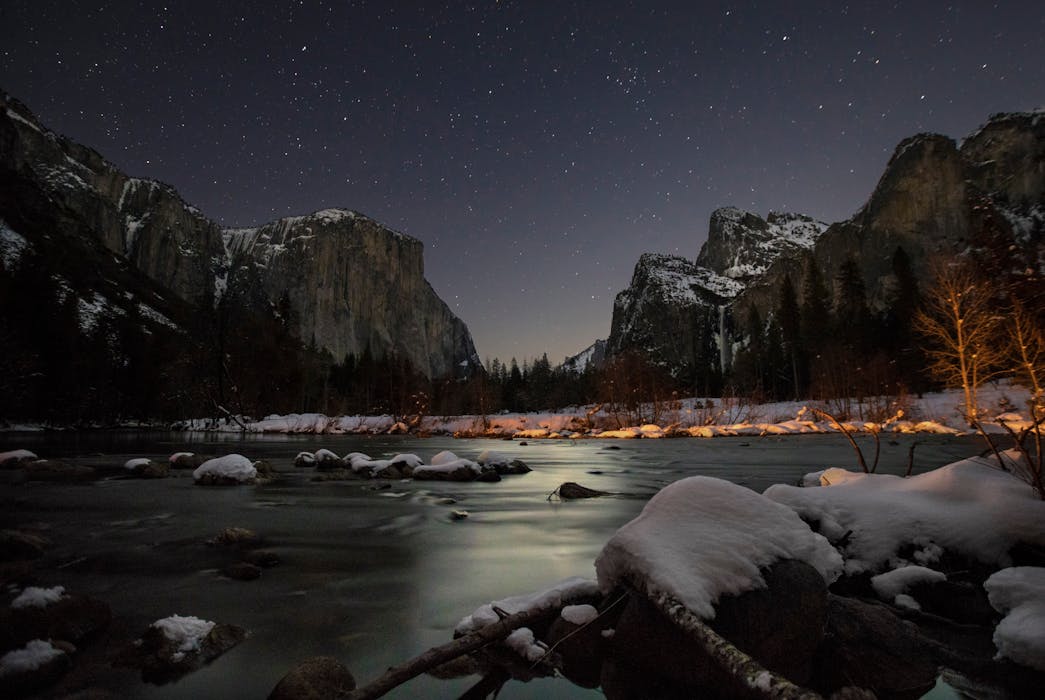 Starry Night Over Yosemite Valley in Winter