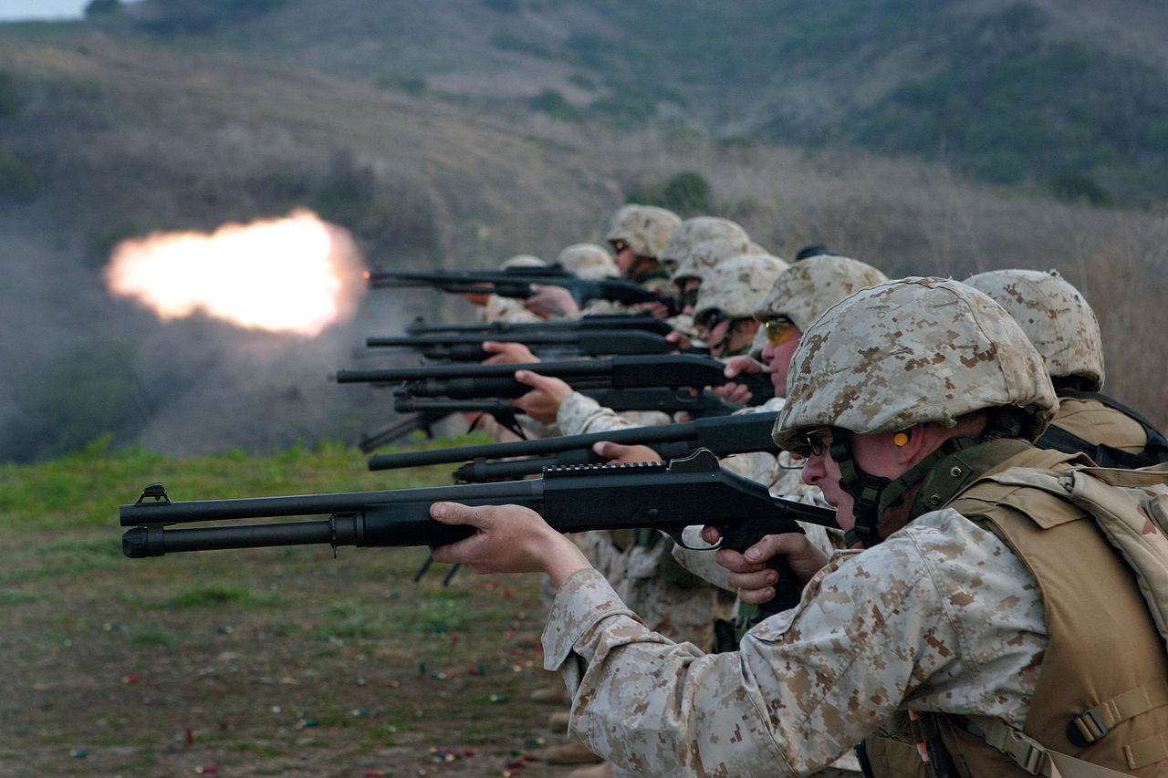 U.S. Marines firing their M1014s and Mossberg 500s