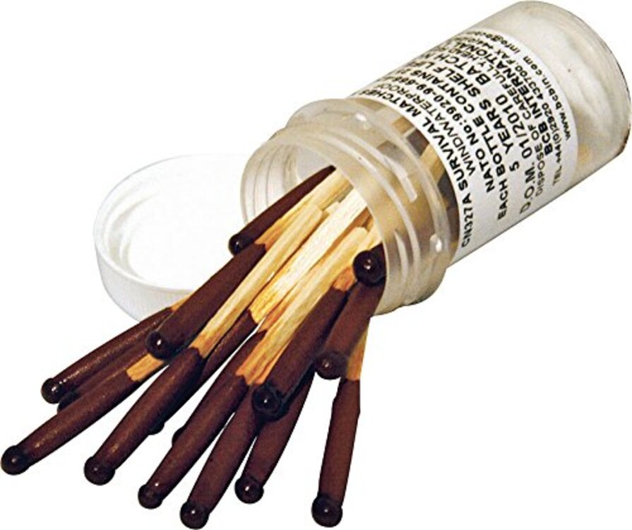 Bushcraft Emergency Fire Starter Matches, Survival Kit with 25 Long Head Matches in Waterproof Container