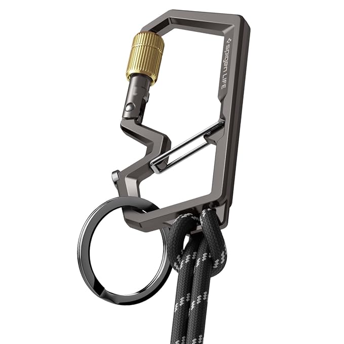 Spigen Life Carabiner Keychain Bottle Opener Locking Gate with Strap and O-Ring 1 Pack