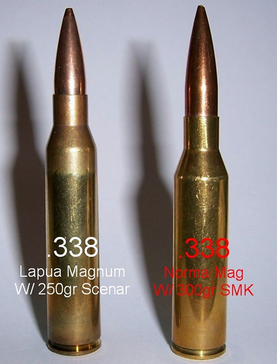 .338 Lapua Magnum cartridge to the .338 Norma Magnum cartridge