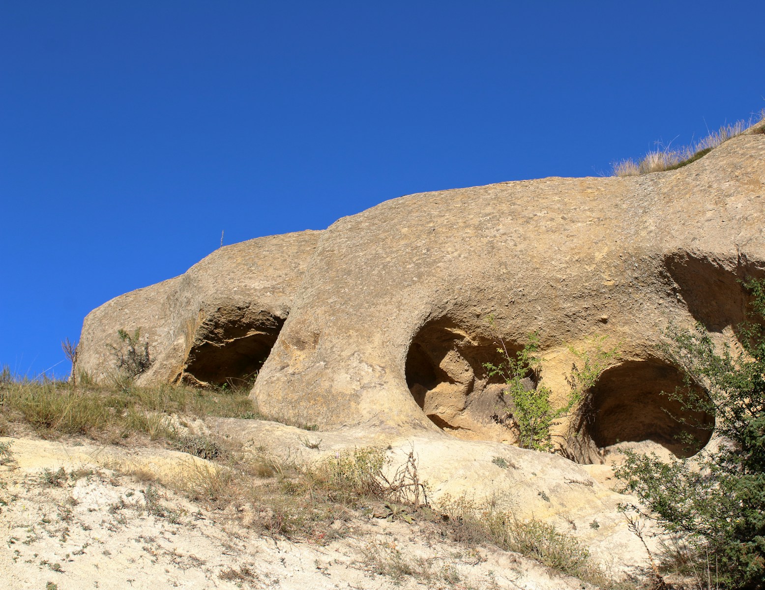 a large rock formation with small holes in it