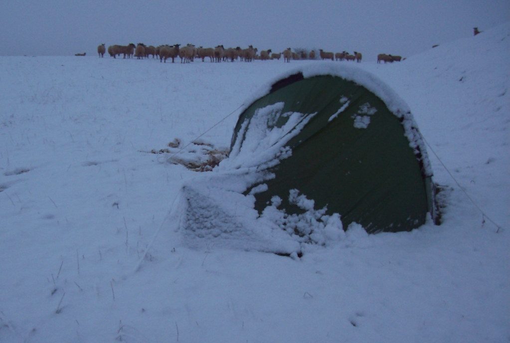Tent in Snowy Region with Snow Wall