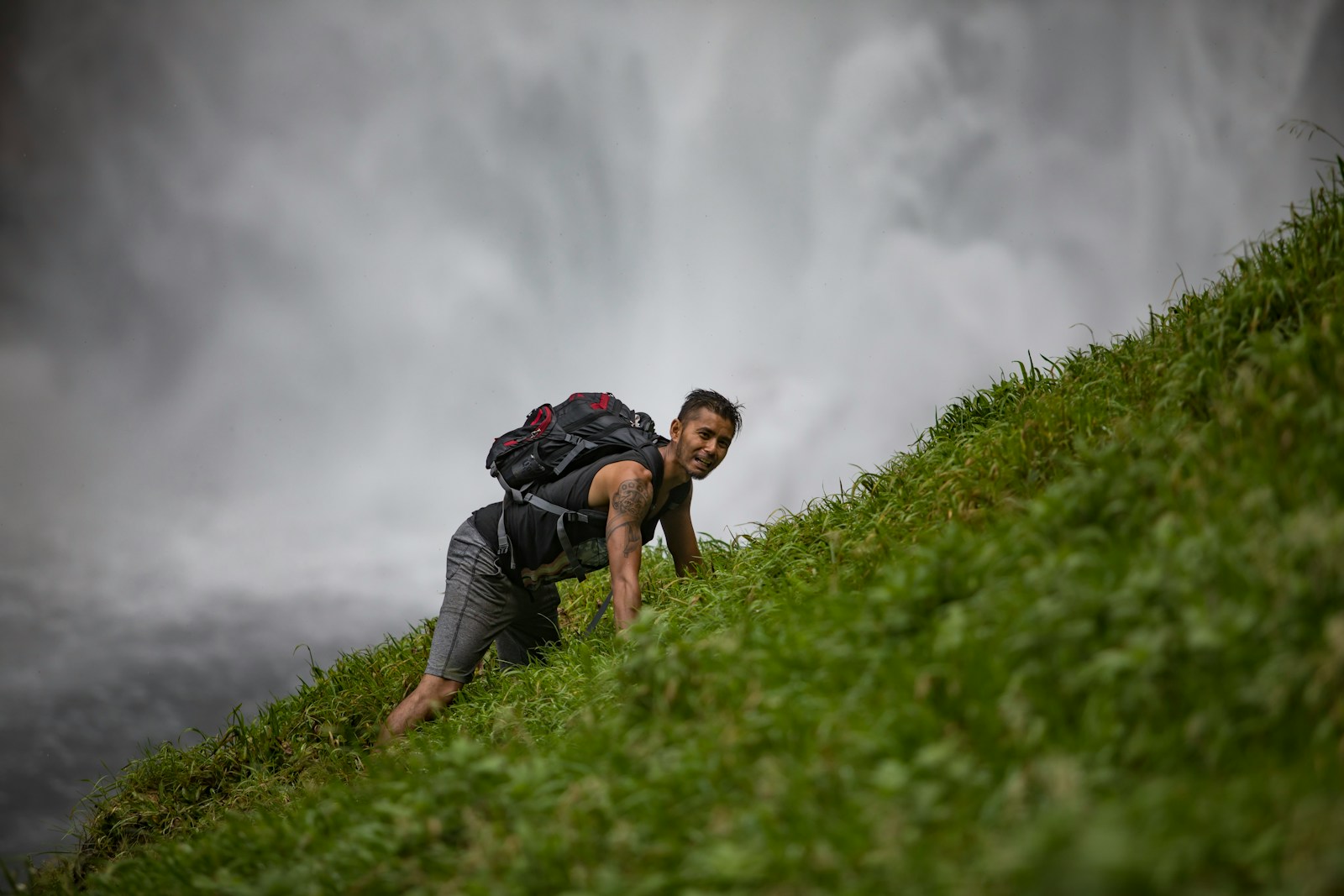 a person hiking in the woods