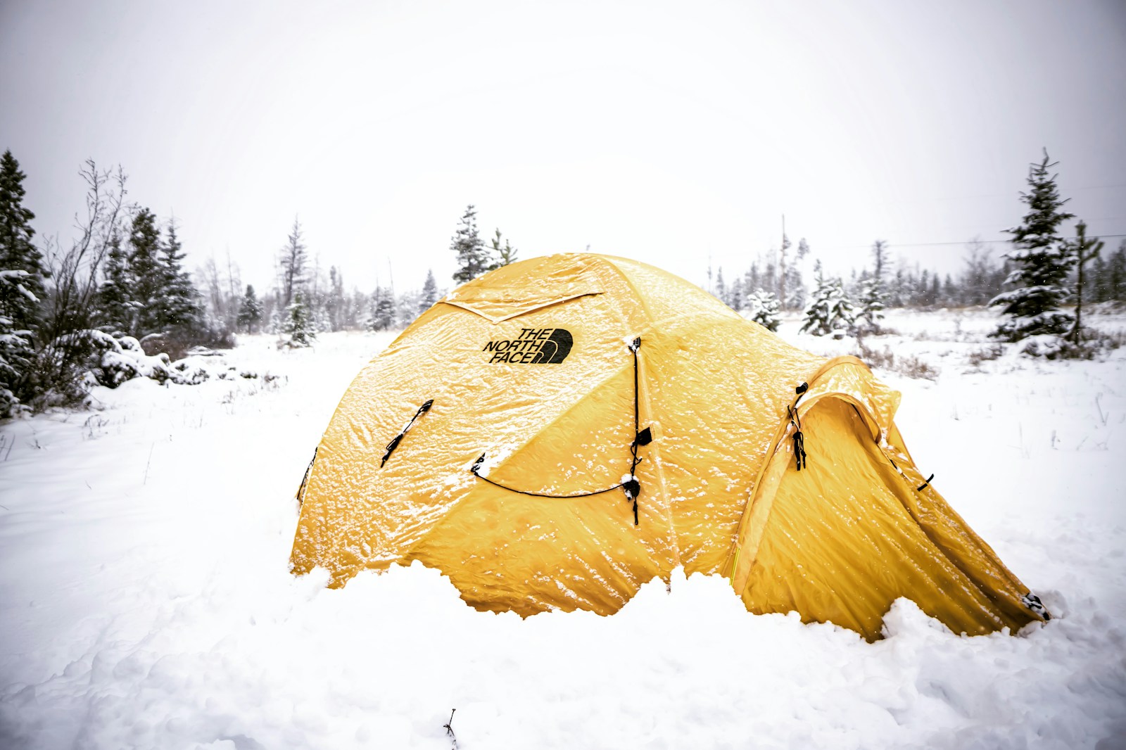yellow dome tent on snow covered ground during daytime