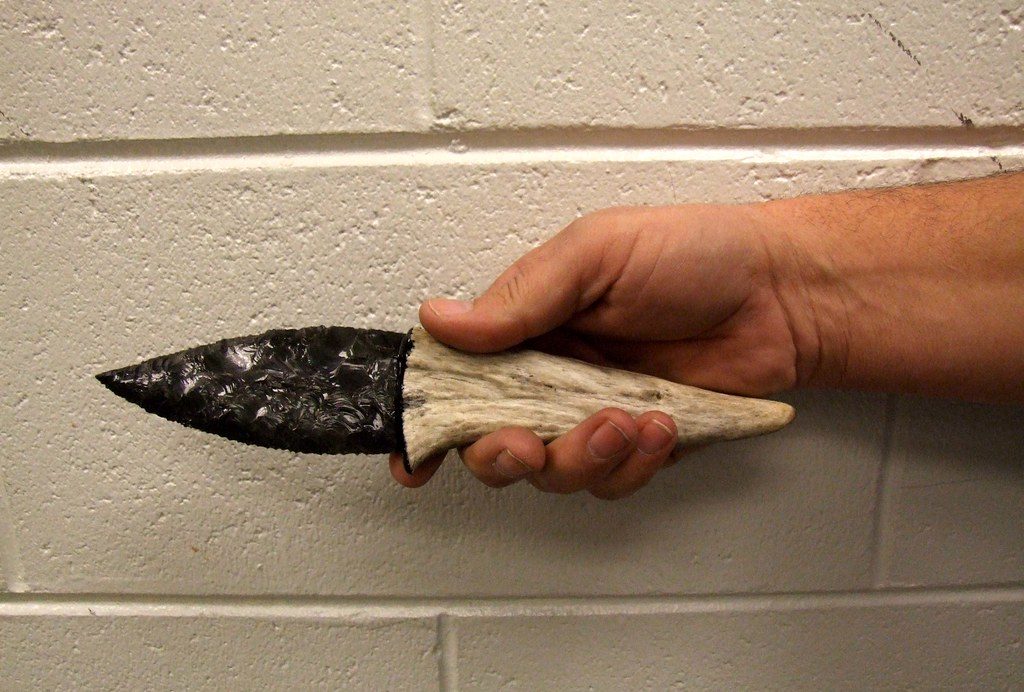 Obsidian Knife with Antler Handle