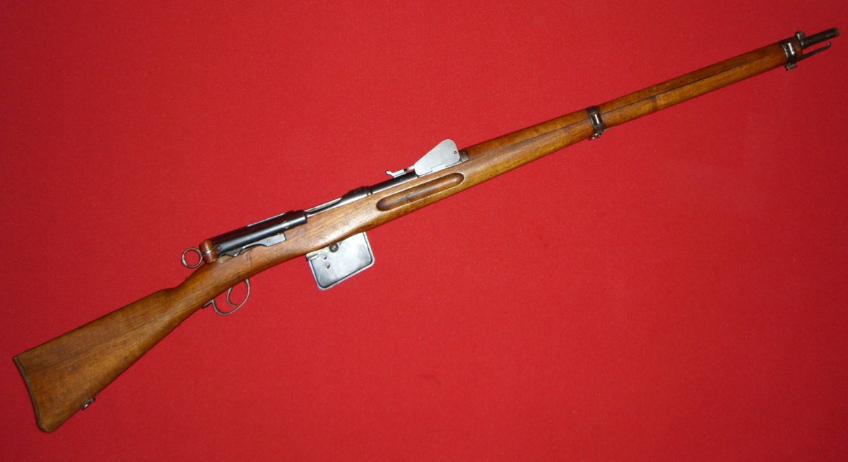 Schmidt–Rubin Model 1889 rifle chambered for the GP90 7.5×53.5mm cartridge.