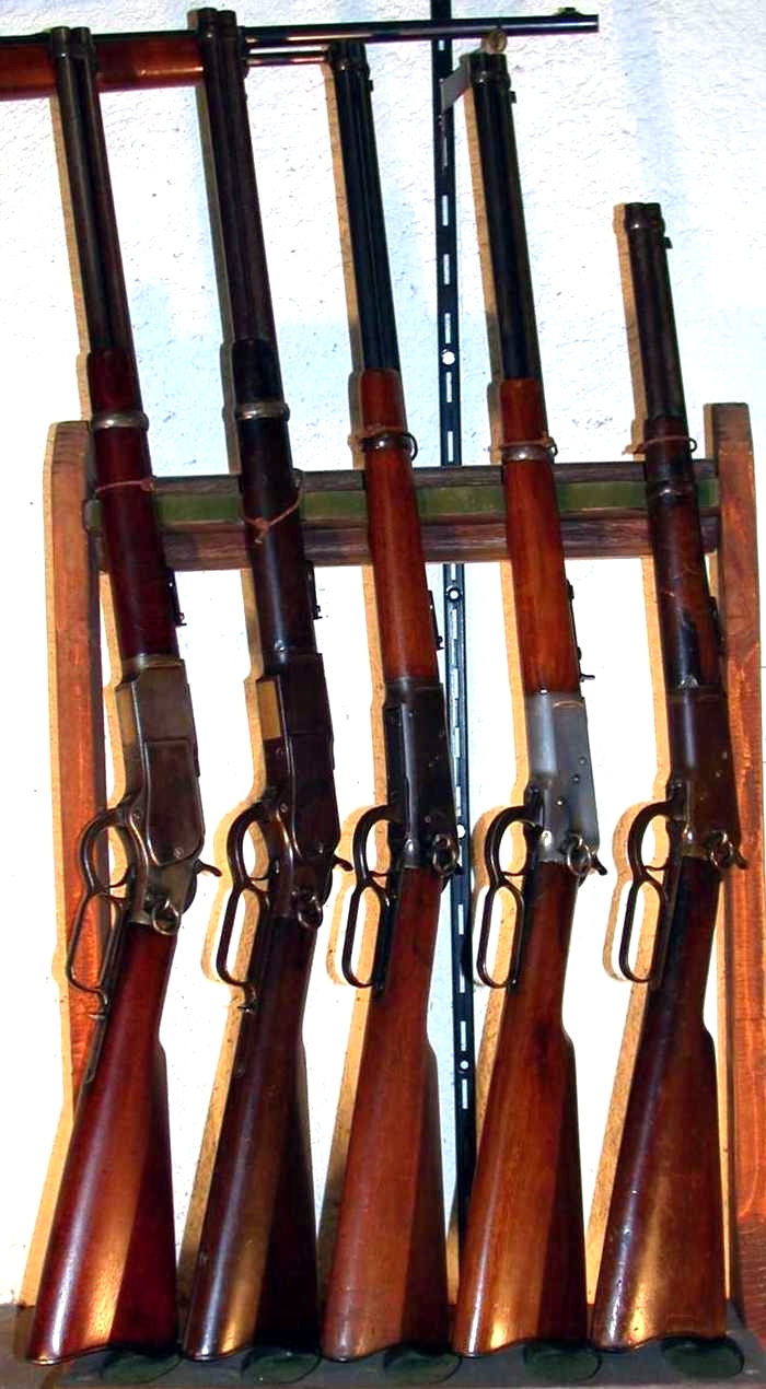 Left to right Carbines two 1873/1894/92/Trapper 92