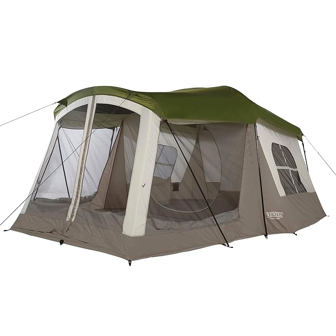 Wenzel Klondike 8 Person Water Resistant Tent with Convertible Screen Room for Family Camping