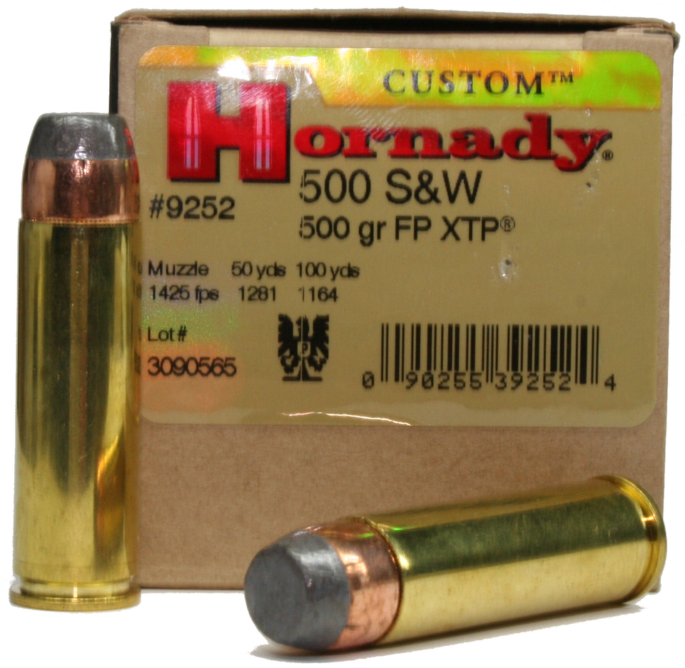 500 S&W Magnum hunting load with 500 gr. SP bullet by Hornady